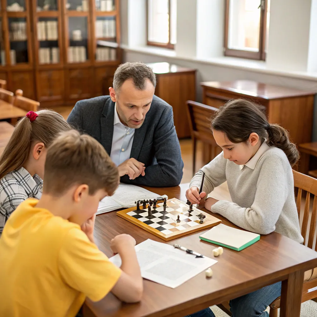 Chess master providing training to students